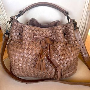 VALENTINA Made in Italy Woven Drawstring Crossbody Bag.  Leather!RT $349